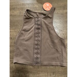 NWT Retro Thread Seamless Floral Lace Inset Tank - Mushroom